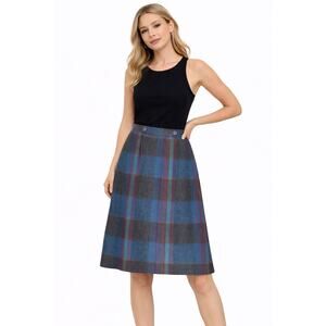 1980s Tan Jay Plaid Wool Midi Skirt Made in USA Preppy Large